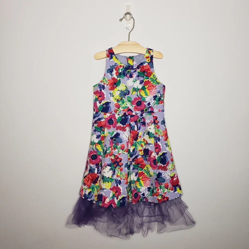 Janie and Jack 4 Toddler Girl Lavender Floral Tulle Tea Length Formal Dress
